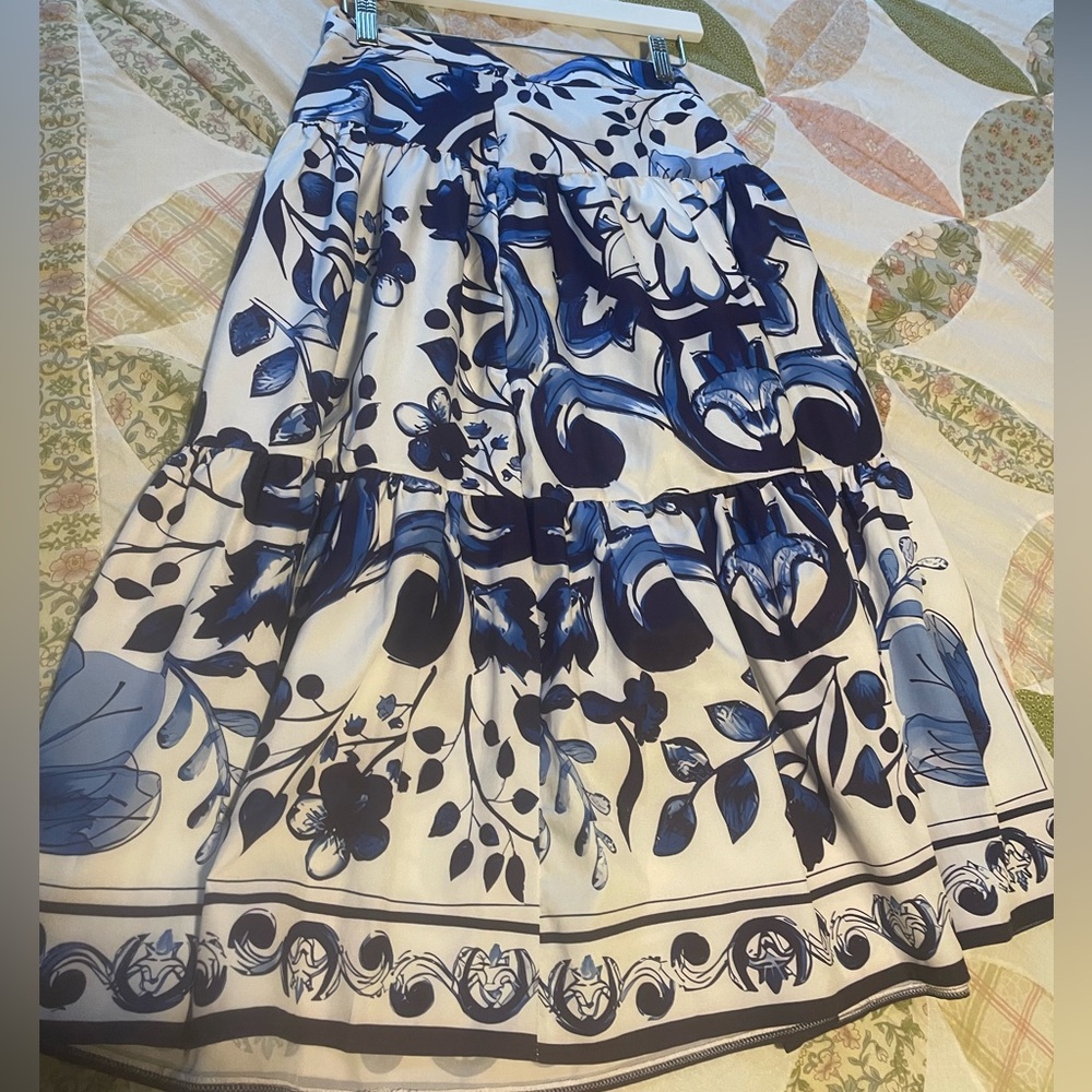 Greek Mediterranean Santorini Style Navy & White Skirt Size Asian Medium